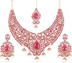 Touchstone Indian Bollywood Gorgeous intricate Workmanship Sparkling White Colorful Rhinestone crystal wedding Designer Jewelry Necklace Set In Gold or Silver Tone For Women.